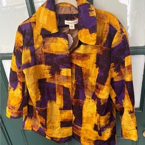 Coldwater Creek Purple & Gold Brushstroke Jacket